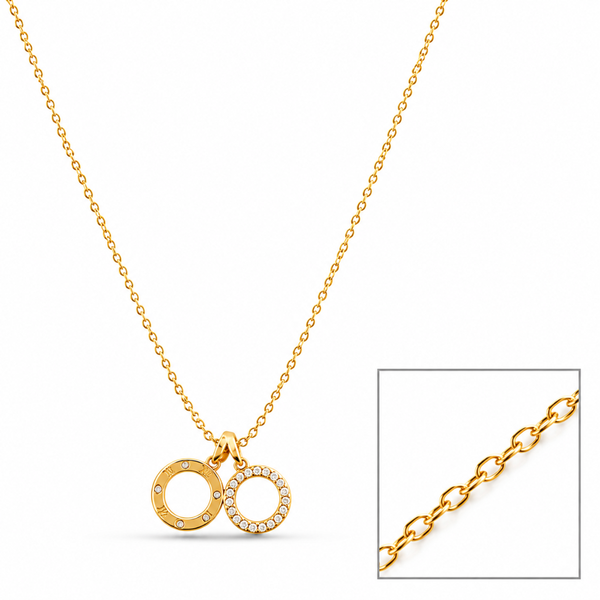 Gold double circle pendant necklace with sparkling stone details