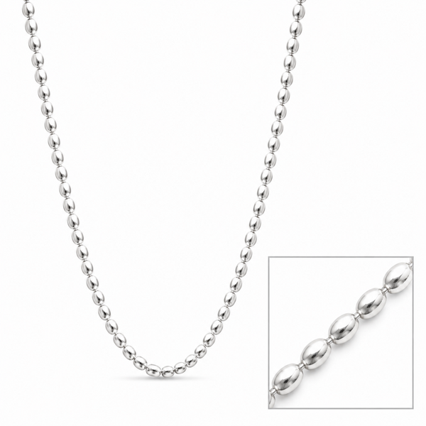 Silver bead chain necklace with oval bead detailing