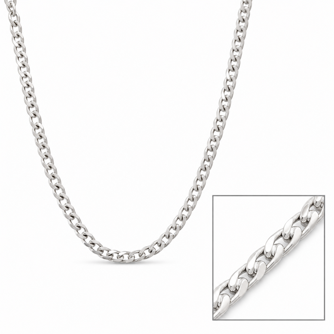 Silver curb chain necklace with smooth interlocking links