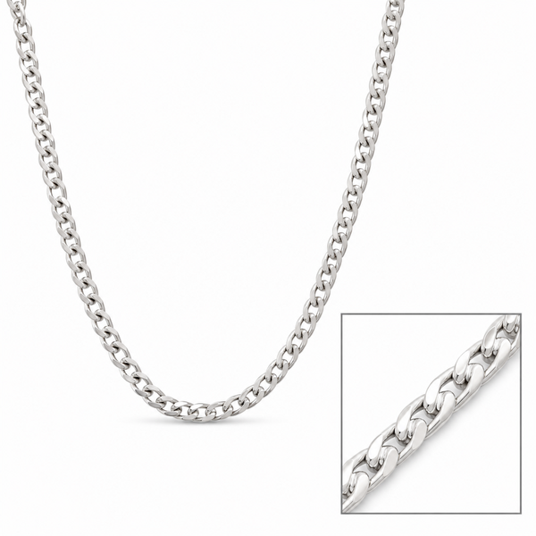 Silver curb chain necklace with smooth interlocking links