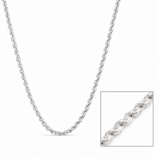 Silver rope chain necklace with twisted link design