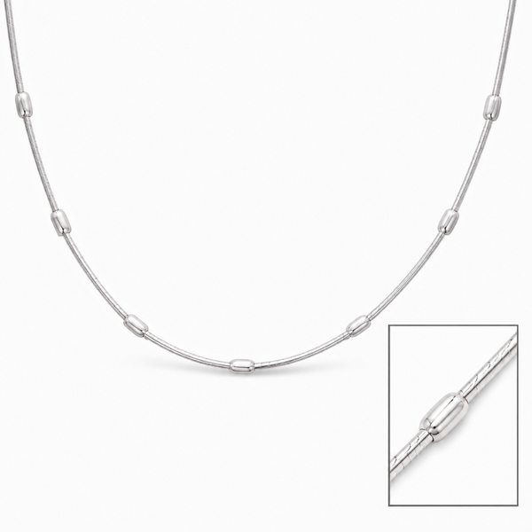 Silver snake chain necklace with oval bead accents